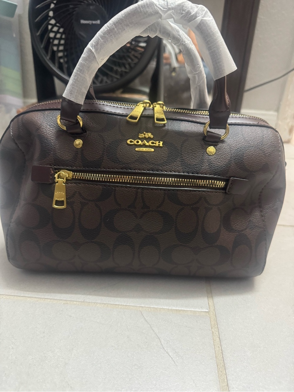 Canvas Dome Satchel with Gold Hardware